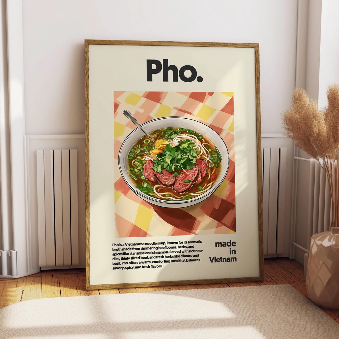 Vietnamese Pho Noodle Soup Bowl Illustration Kitchen Decor Poster