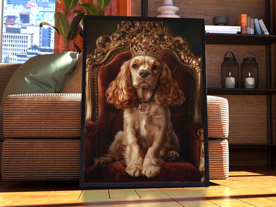 Cocker Spaniel Royal Portrait Crowned Puppy Throne Baroque Poster