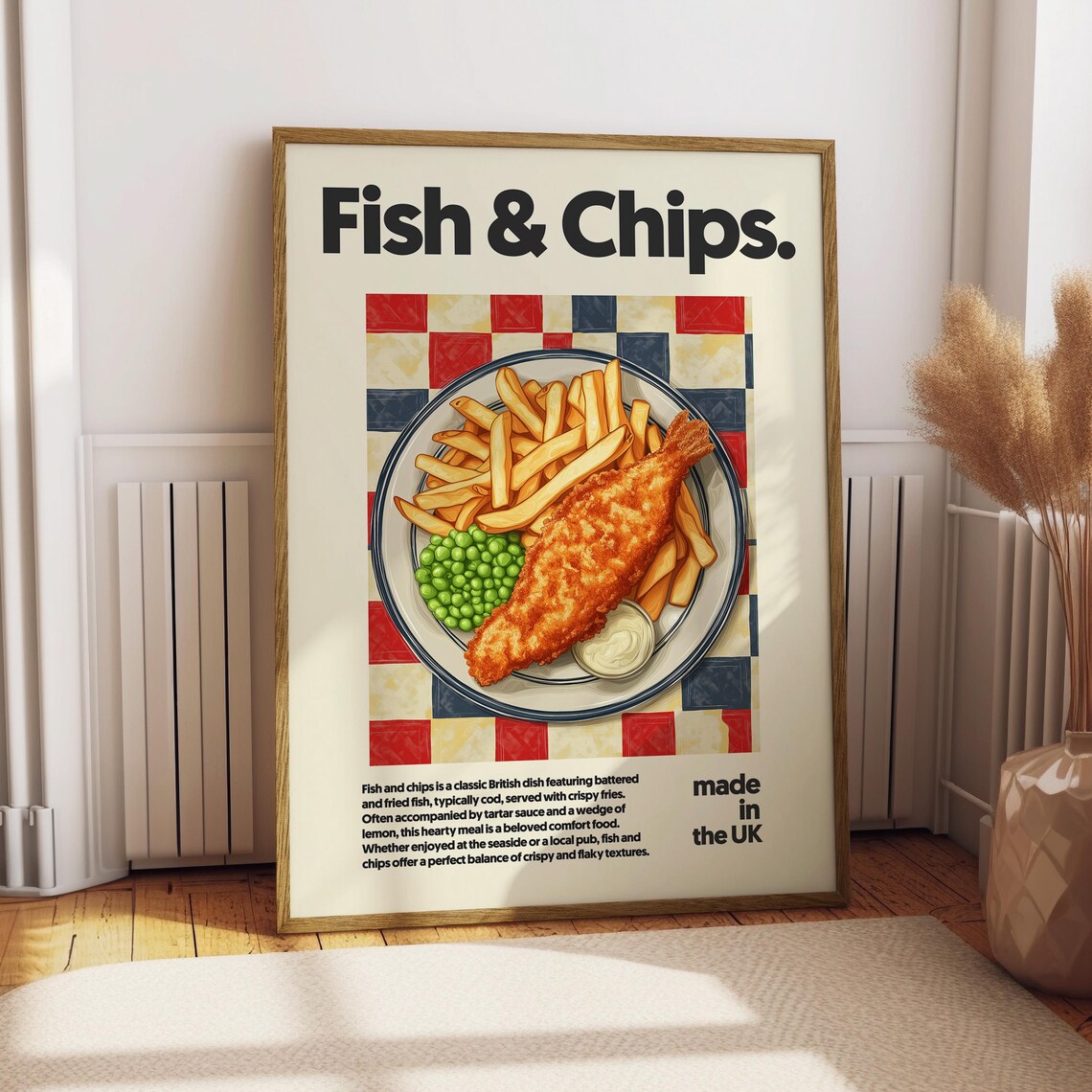 Fish and Chips British Food Poster Classic UK Pub Meal Kitchen Decor Artwork