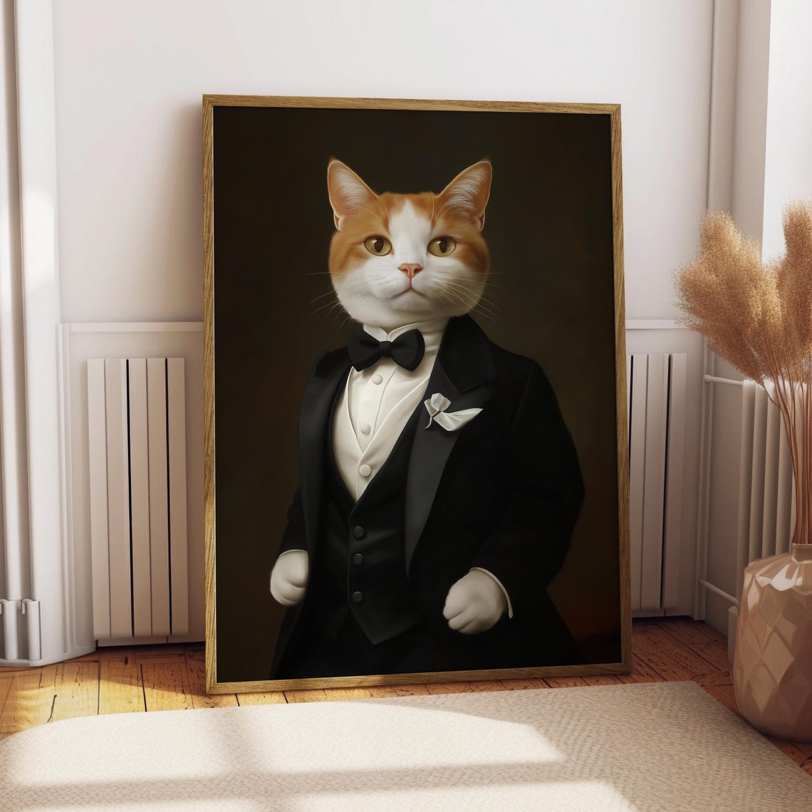 Dapper Orange and White Cat in Black Tuxedo Bow Tie Portrait Poster