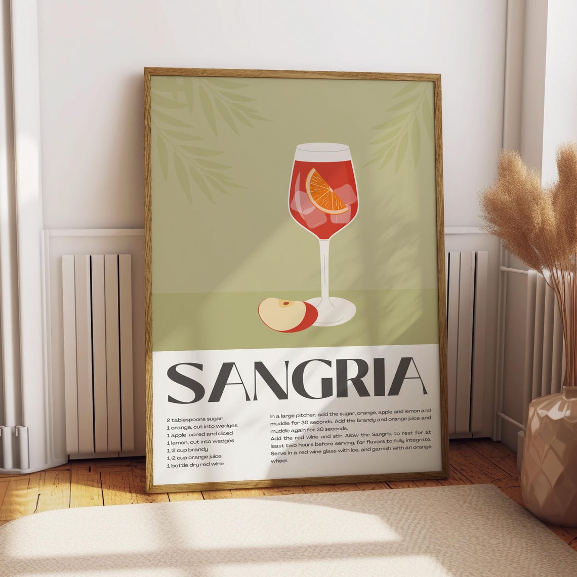 Sangria Recipe Kitchen Decor Red Wine Glass Illustration Poster