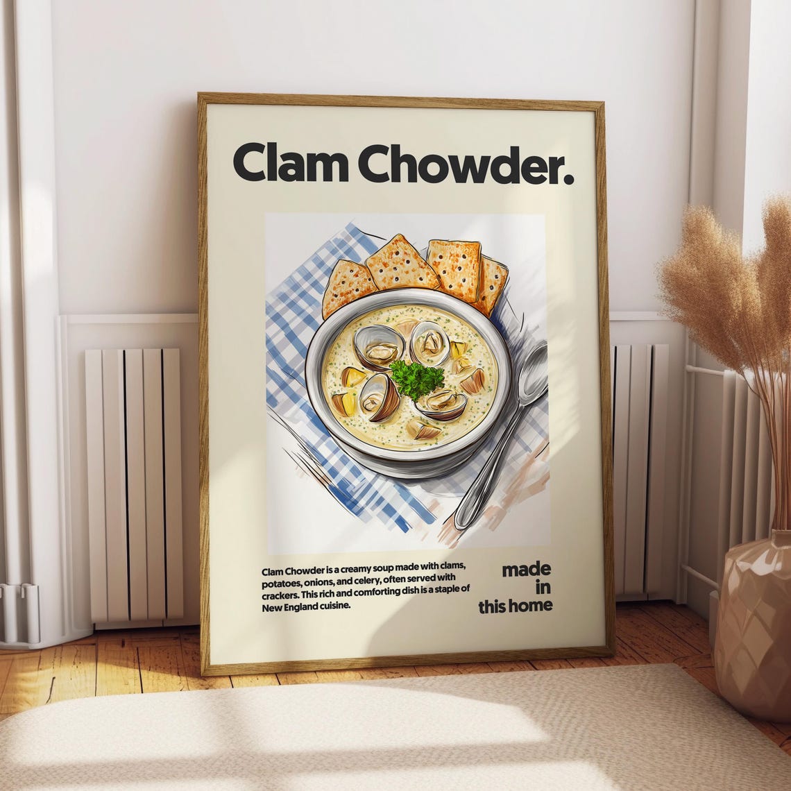 Clam Chowder Creamy New England Soup Bold Retro Kitchen Poster