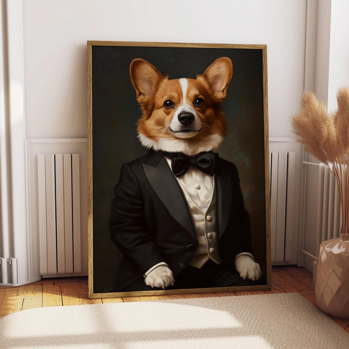 Gentleman Corgi Dog in Tuxedo Bow Tie Funny Pet Portrait Poster
