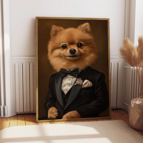 Pomeranian Portrait Dog Poster Pet Funny Art Gift For Lover Suit