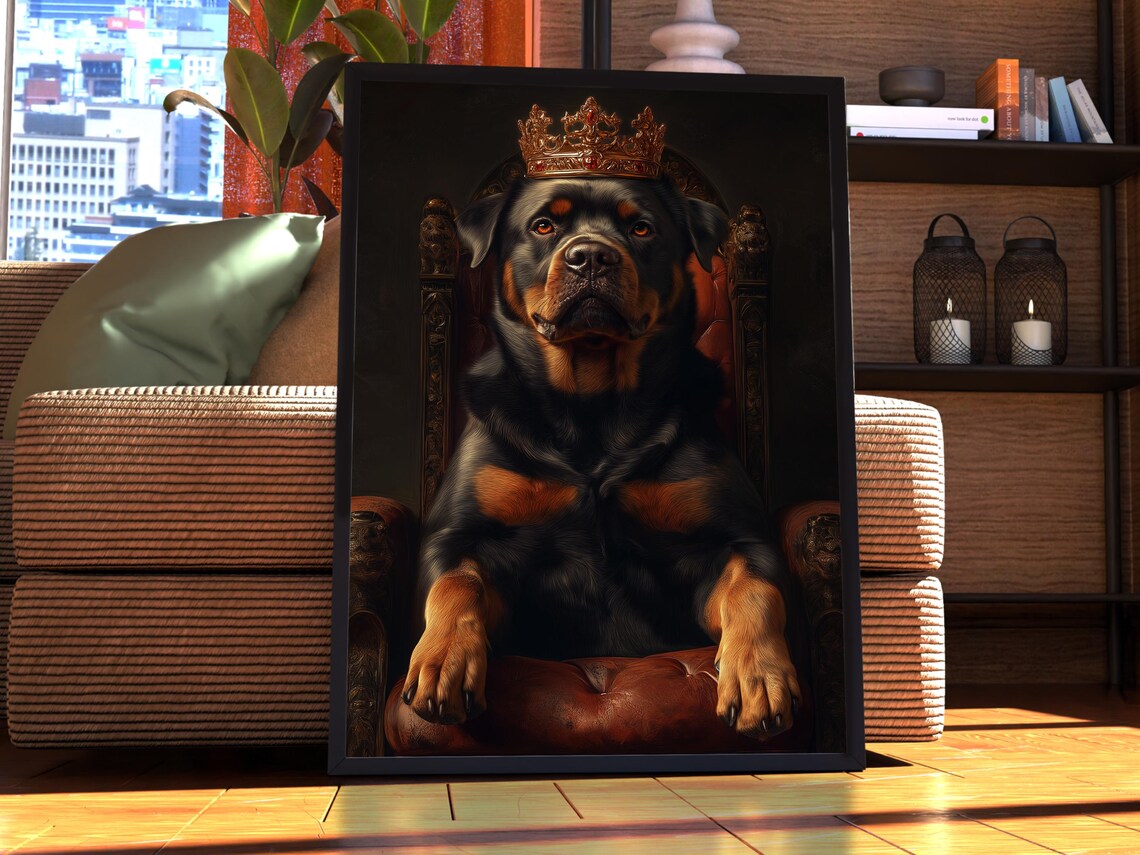 Rottweiler Portrait Art Print, Regal Pet Portrait