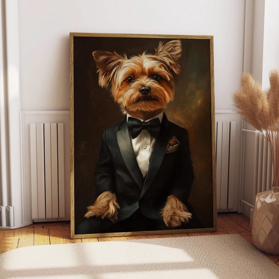 Morkie Suit Portrait Dog Poster Pet Custom Art Gift For Lover Funny