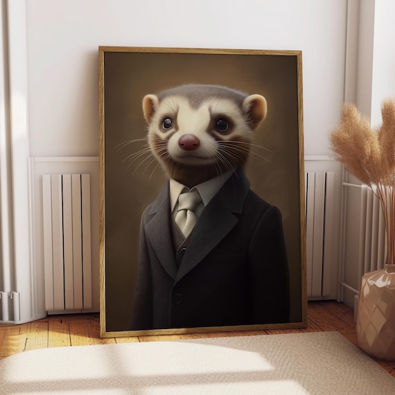 Ferret in Suit and Tie Formal Gentleman Pet Portrait Funny Poster
