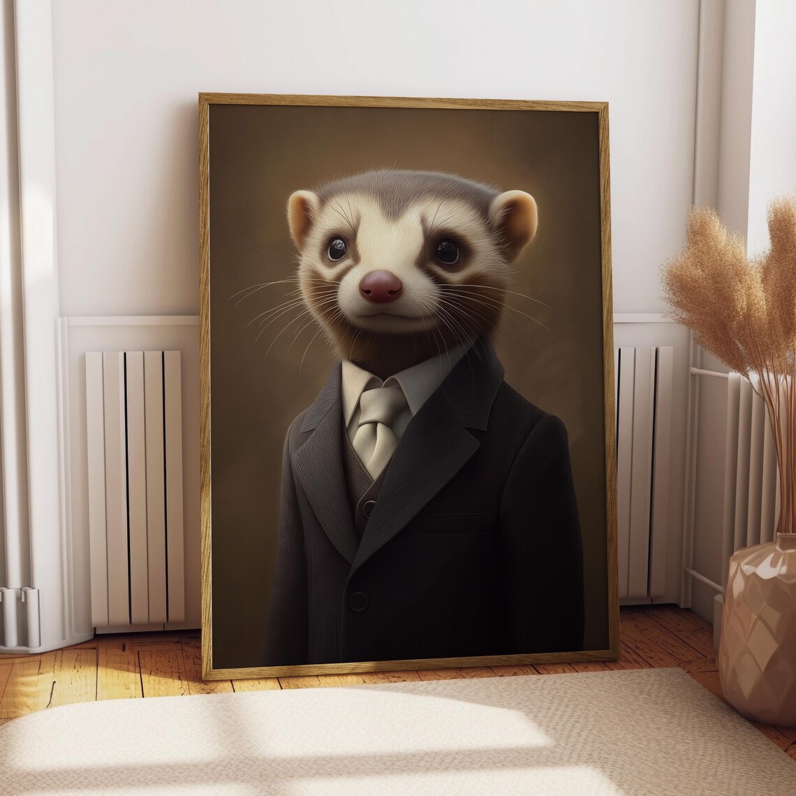 Ferret in Suit and Tie Formal Gentleman Pet Portrait Funny Poster
