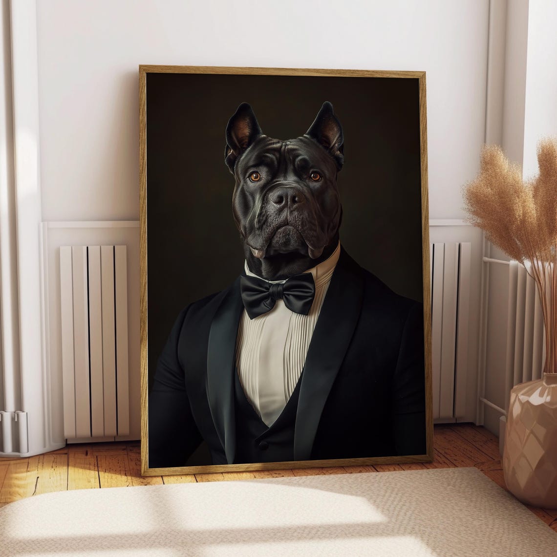 Cane Corso Dog in Tuxedo Bow Tie Powerful Formal Pet Portrait Poster