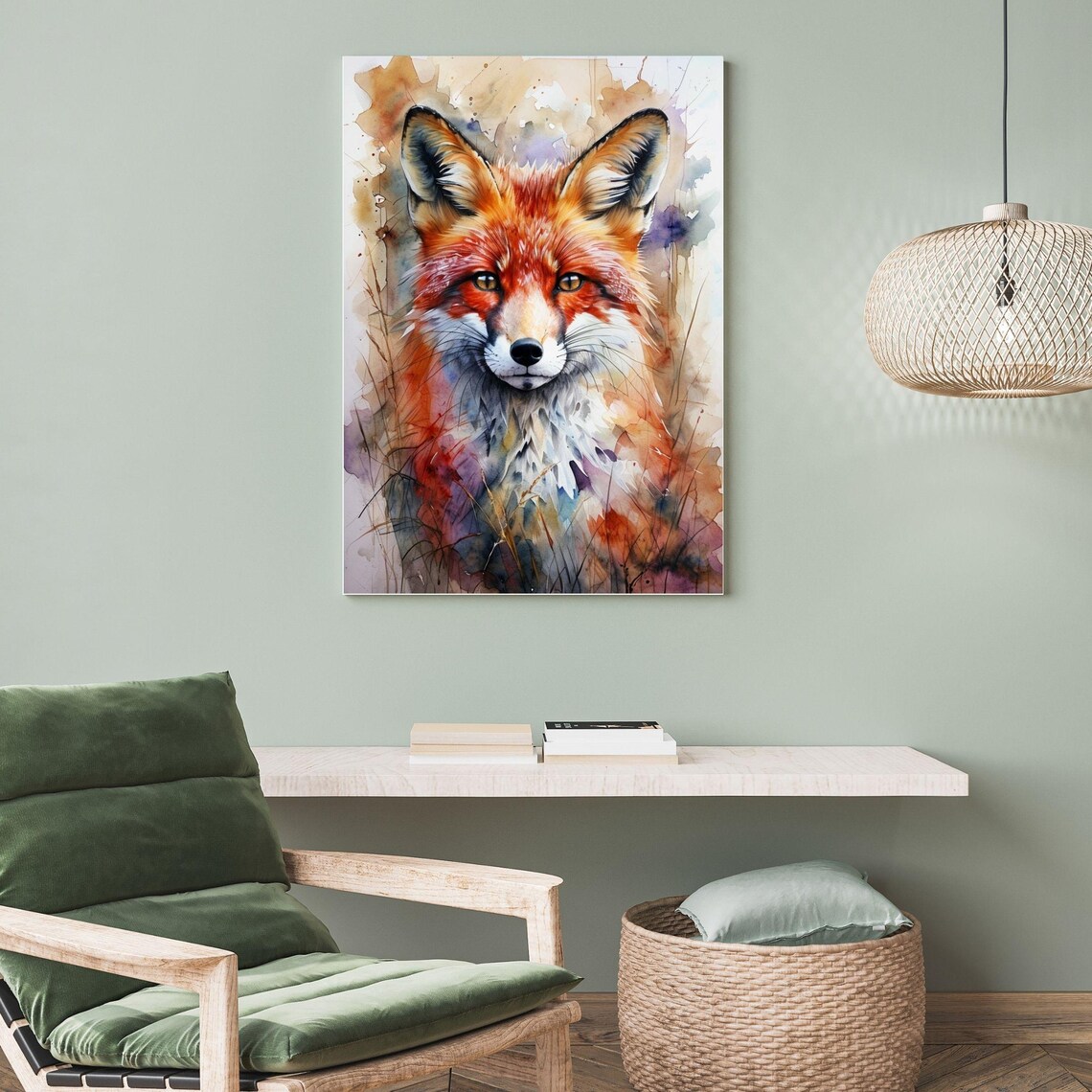 Fox Watercolor Painting Art Print Instant Wildlife Wall Decor