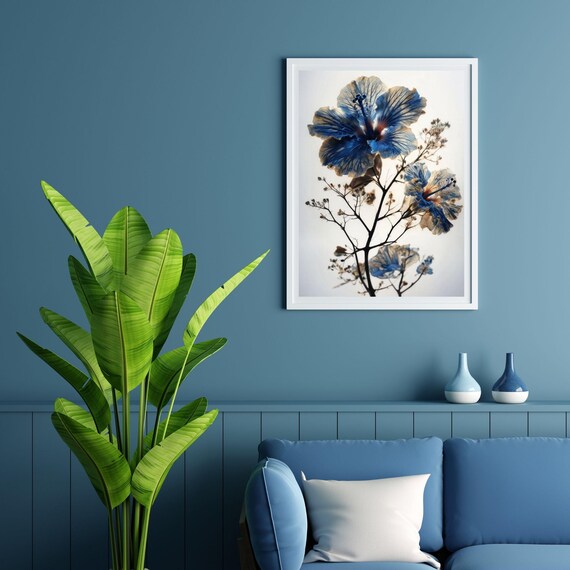 Enchanting Navy Blue Hibiscus Wall Art Elegant Botanical