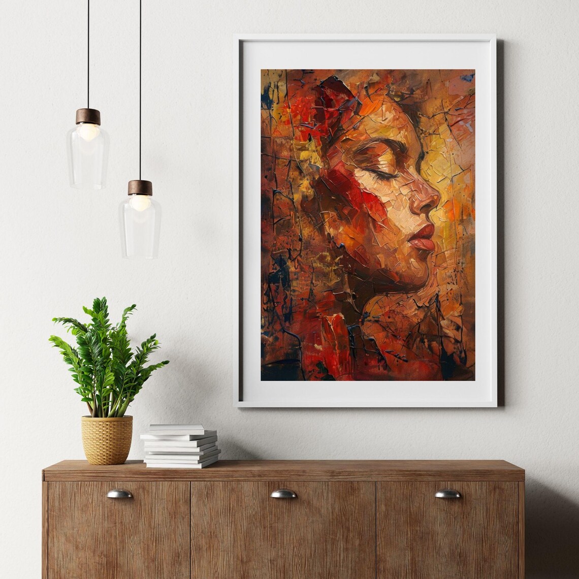 Fiery Abstract Woman Portrait Warm Tones Modern Expressionist Art Print