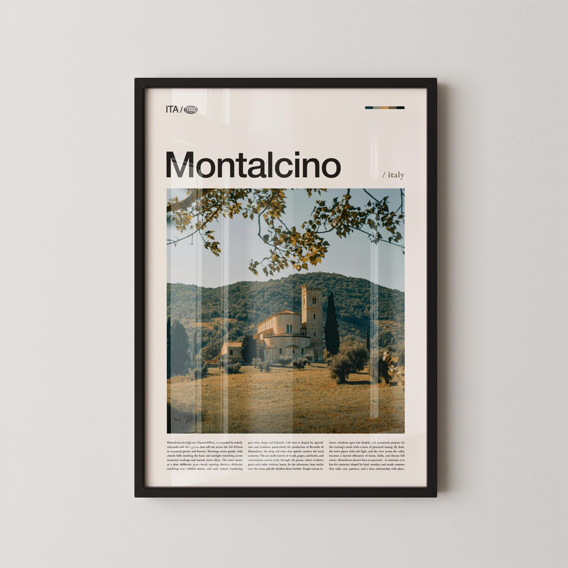 Montalcino Italy Tuscan Hill Abbey Travel Photography Poster