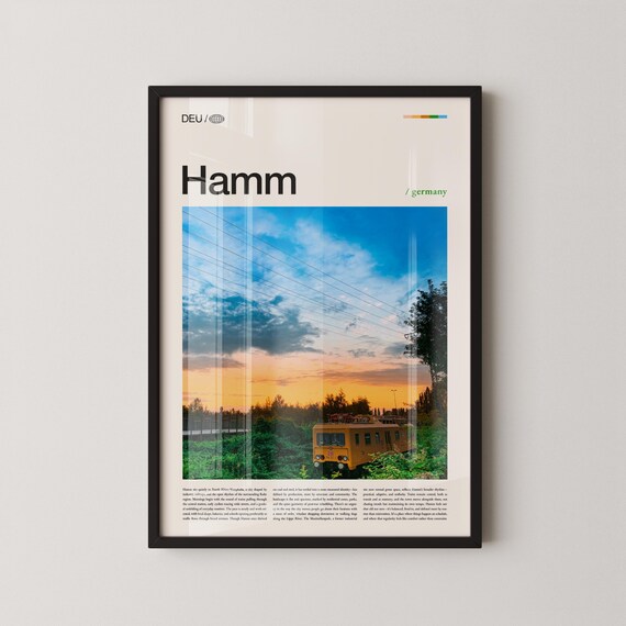 Hamm Germany Sunset Train Cityscape Minimalist Travel Poster