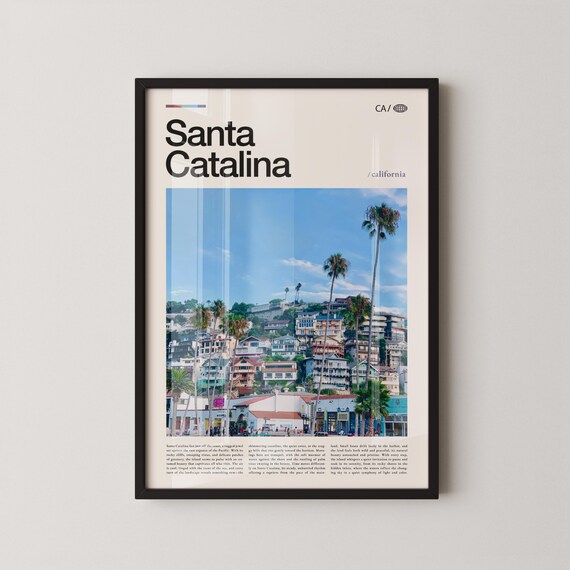 Santa Catalina Avalon Waterfront Shops Palm Trees Travel Poster