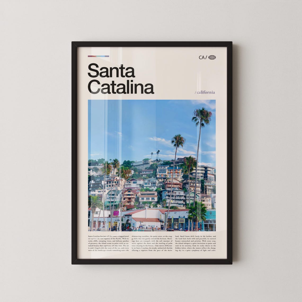 Santa Catalina Avalon Waterfront Shops Palm Trees Travel Poster