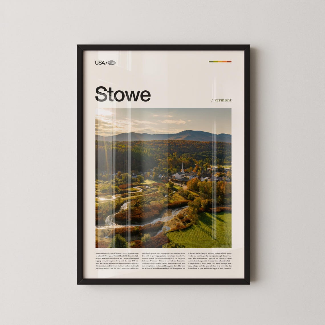 Stowe Vermont Aerial Village View Autumn Valley Green Fields Poster