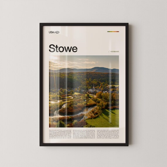 Stowe Vermont Aerial Village View Autumn Valley Green Fields Poster
