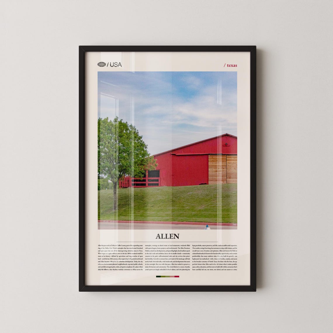 Allen Texas Red Barn Photo Minimal City Series Travel Poster