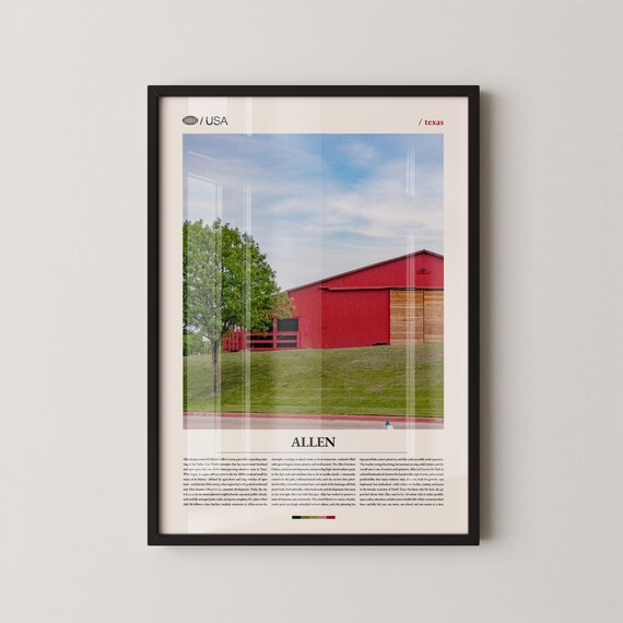 Allen Texas Red Barn Photo Minimal City Series Travel Poster
