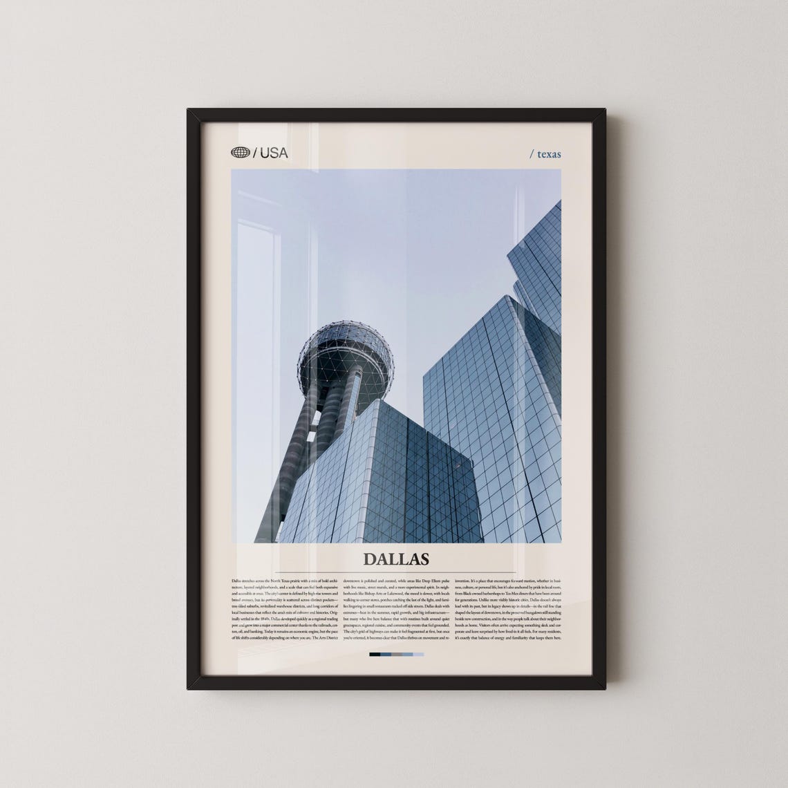 Dallas Texas Reunion Tower Skyline Modern City Travel Poster