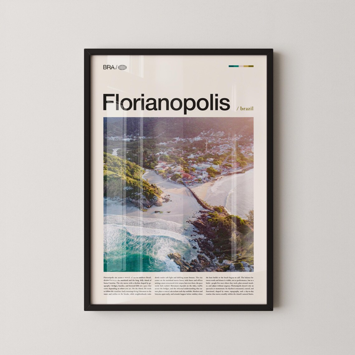 Florianopolis Brazil Beach Aerial Coastline City Travel Poster