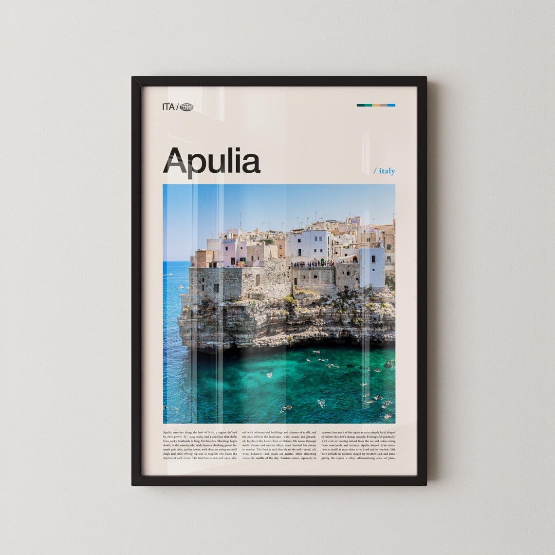 Apulia Italy Coastal Cliff Town Sparkling Mediterranean Travel Poster