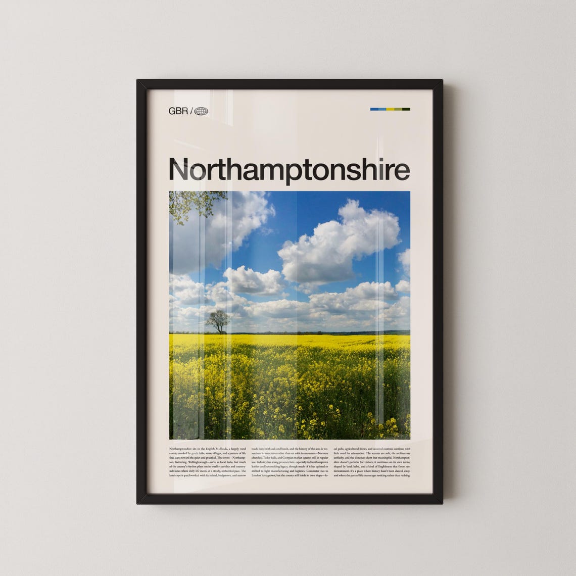 Northamptonshire England Golden Rapeseed Field Under Blue Sky Poster