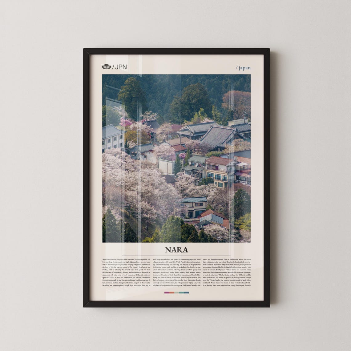 Nara Japan Cherry Blossom Temples Aerial Town View Travel Poster