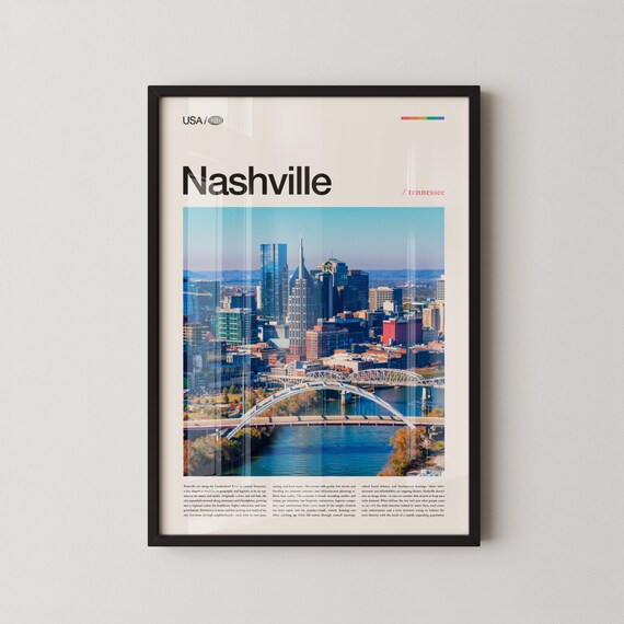 Nashville Tennessee River Bridge Daytime Cityscape Travel Poster