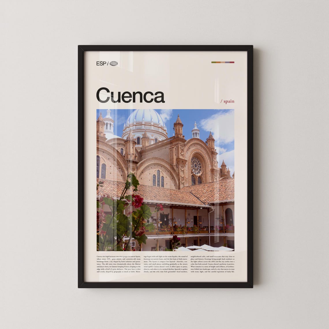 Cuenca Spain Grand Cathedral Dome Framed by Balcony Flowers Poster