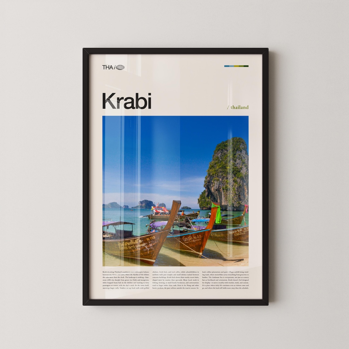 Krabi Thailand Longtail Boats Beach Photo Travel Poster Style