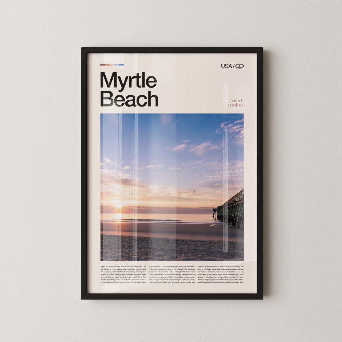 Myrtle Beach South Carolina Sunset Pier Ocean Scene Photo Poster