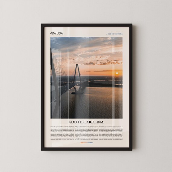 Charleston South Carolina Ravenel Bridge Sunset Editorial Poster