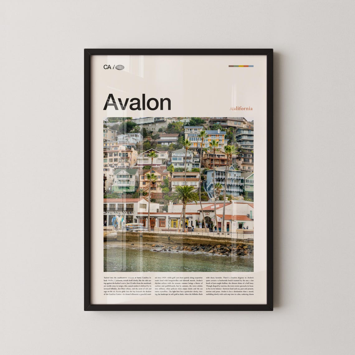 Avalon California Waterfront Hillside Homes Photo Travel Poster