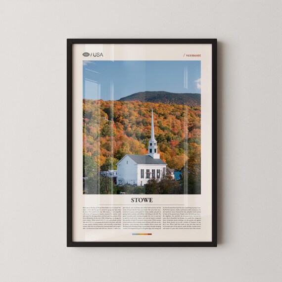 Stowe Vermont White Church Steeple Autumn Foliage Mountain Town Poster