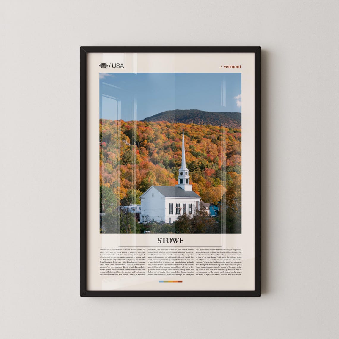 Stowe Vermont White Church Steeple Autumn Foliage Mountain Town Poster