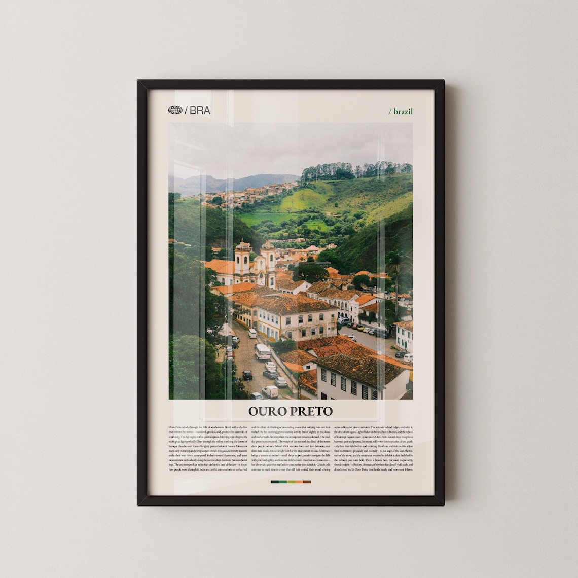 Ouro Preto Brazil Colonial Hill Town Landscape Travel Poster