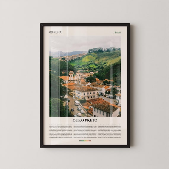 Ouro Preto Brazil Colonial Hill Town Landscape Travel Poster