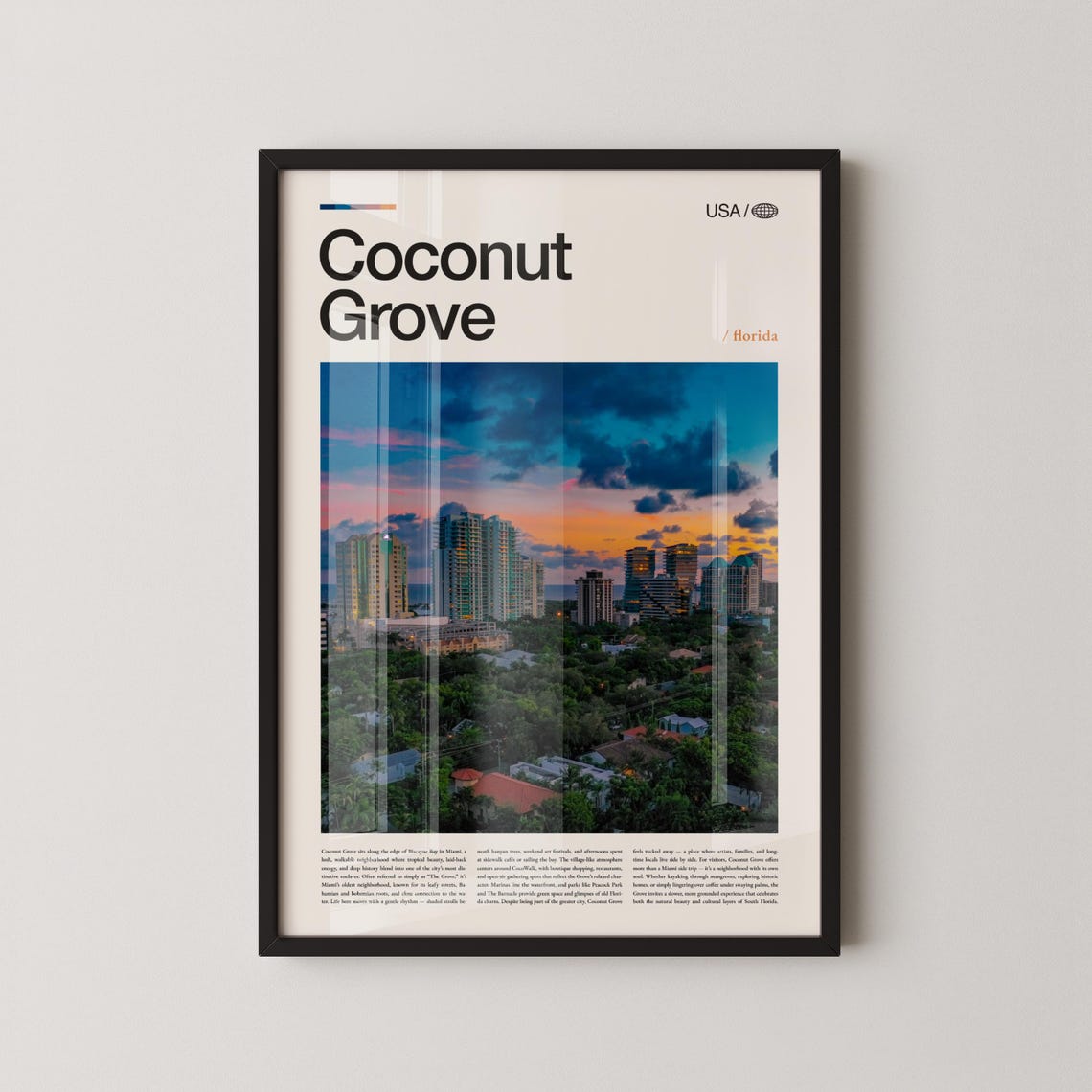 Coconut Grove Florida Sunset Skyline Minimalist Editorial Photo Poster