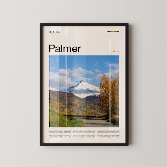 Palmer Alaska Snowy Mountain Peak Autumn Valley Travel Poster