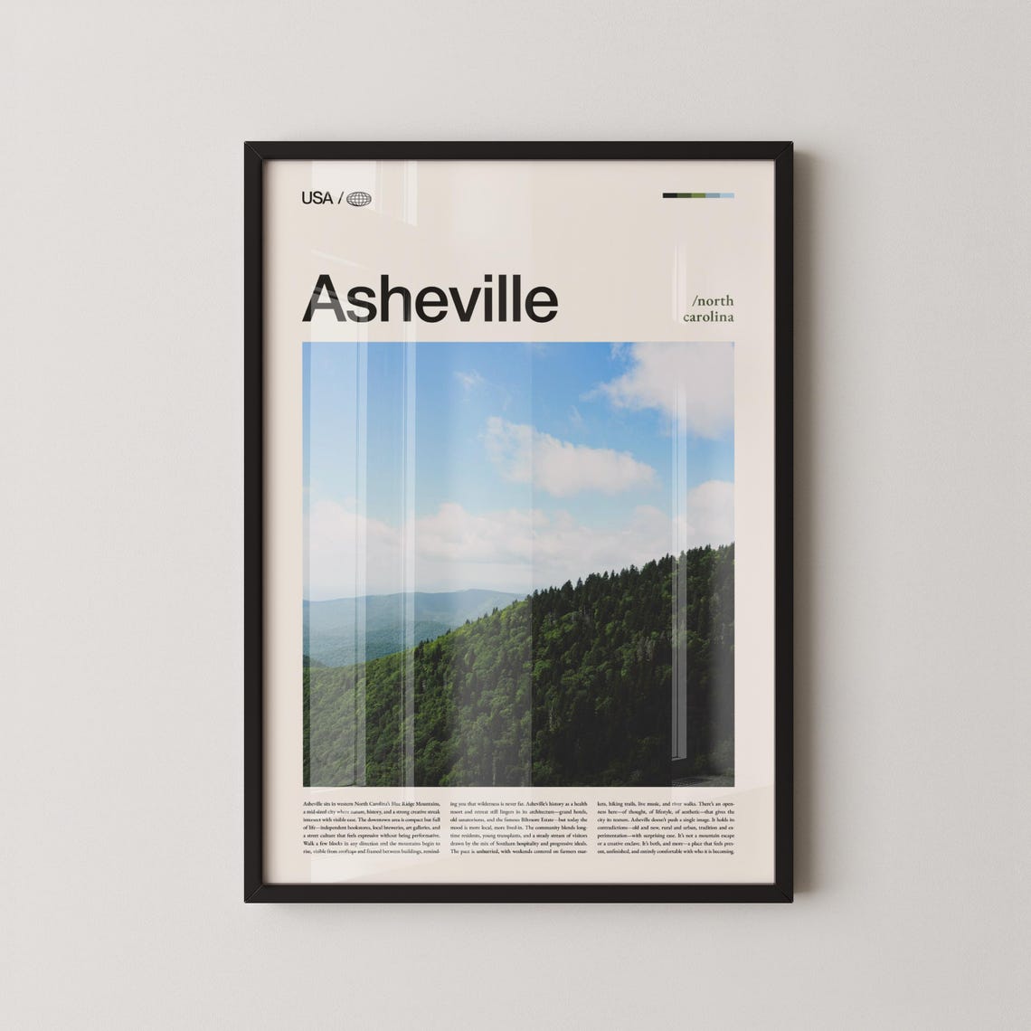 Asheville North Carolina Green Mountain View Scenic Travel Poster