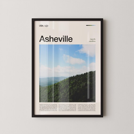 Asheville North Carolina Green Mountain View Scenic Travel Poster