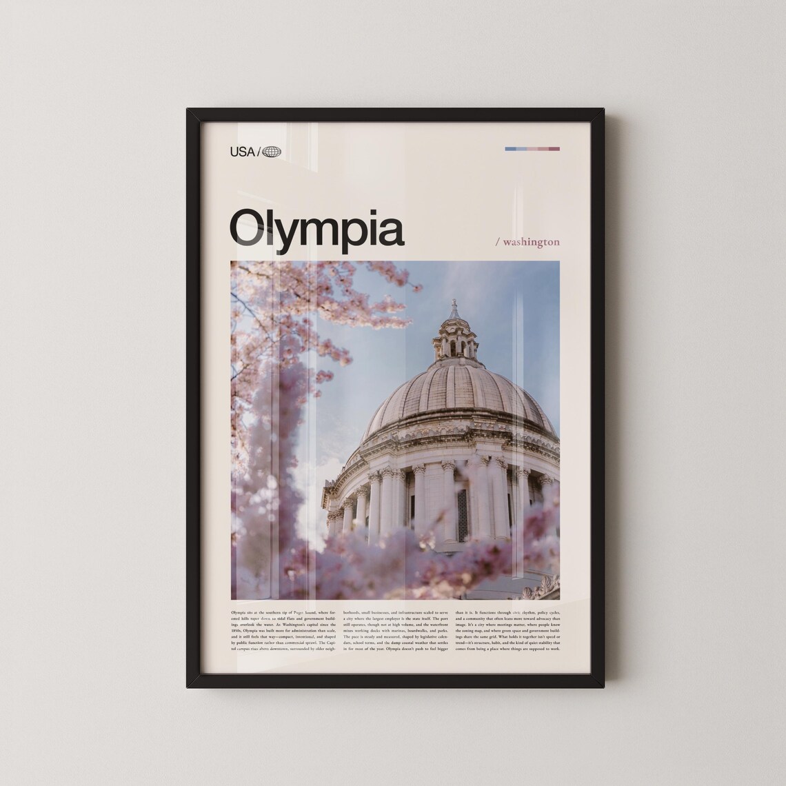 Olympia Washington State Capitol Cherry Blossom Modern Travel Poster