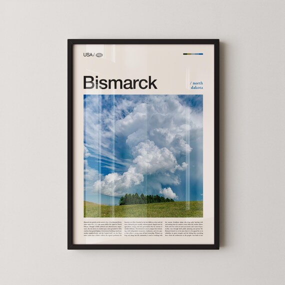 Bismarck North Dakota Prairie Sky Cumulus Clouds Travel Poster