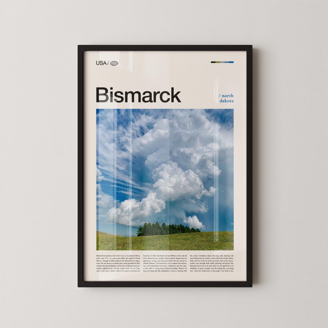 Bismarck North Dakota Prairie Sky Cumulus Clouds Travel Poster