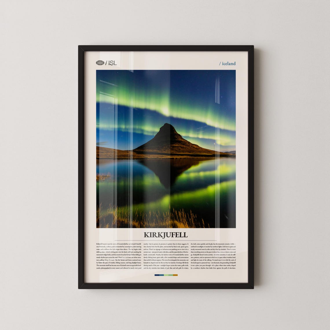 Kirkjufell Iceland Aurora Night Mountain Reflection Photo Poster