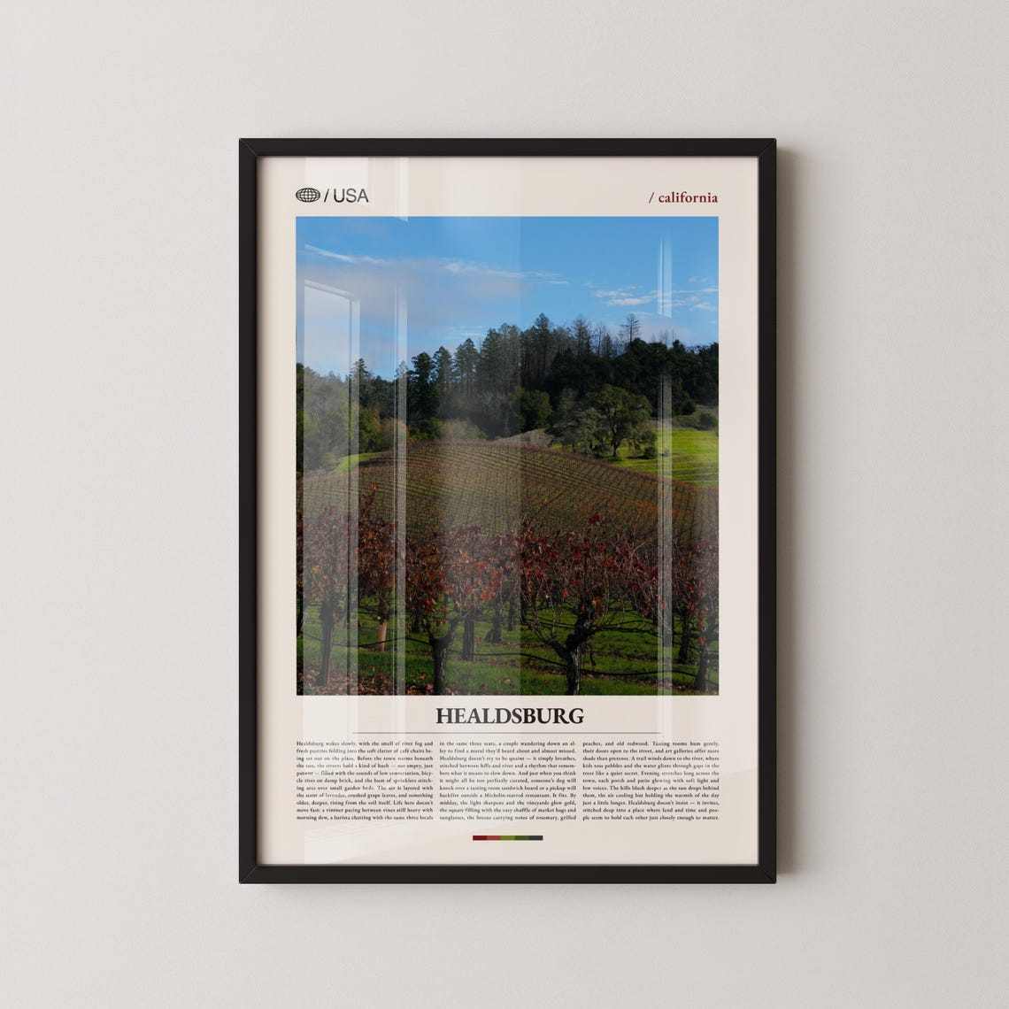 Healdsburg California Green Vineyard Rows Modern Travel Poster