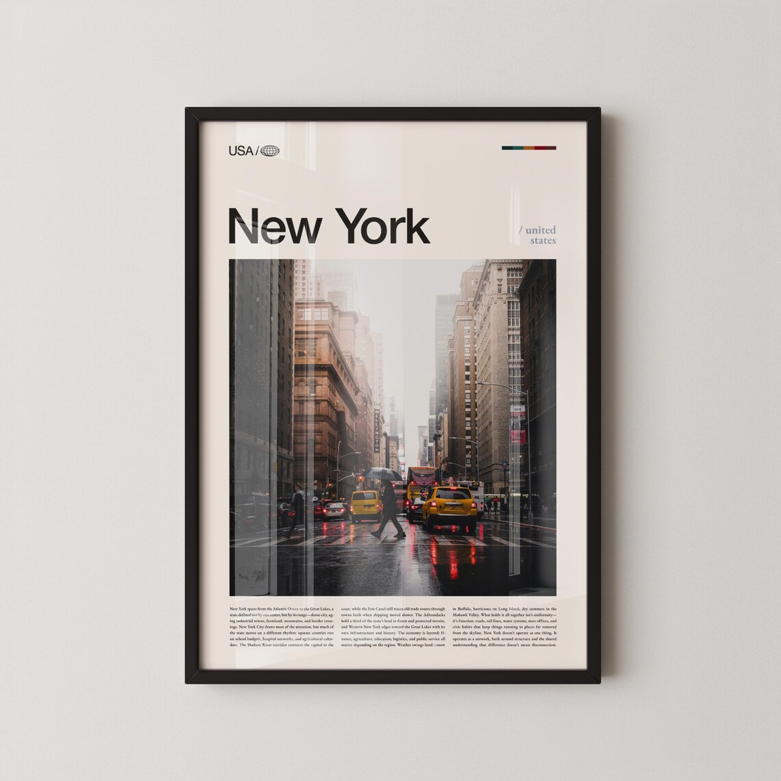 Manhattan Yellow Taxi Rainy Street Cityscape Travel Photo Poster