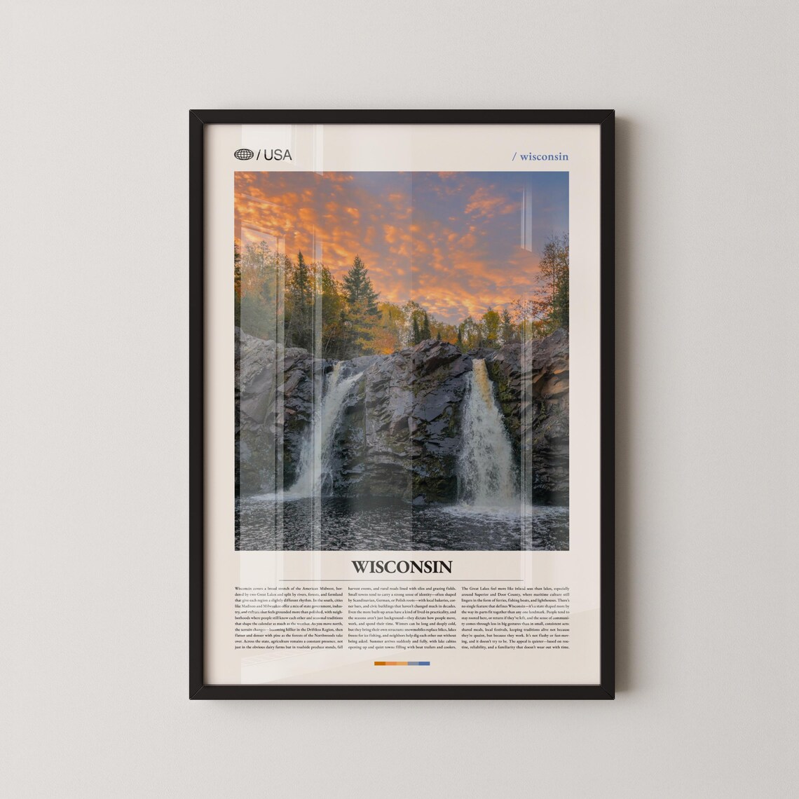 Wisconsin Waterfall Sunset Twin Cascades Forest Photo Art Poster